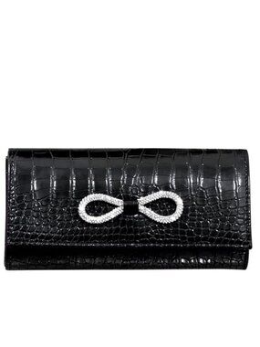 Women's Black Quilted Clutch Purse Envelope Chain Strap Evening Handbag